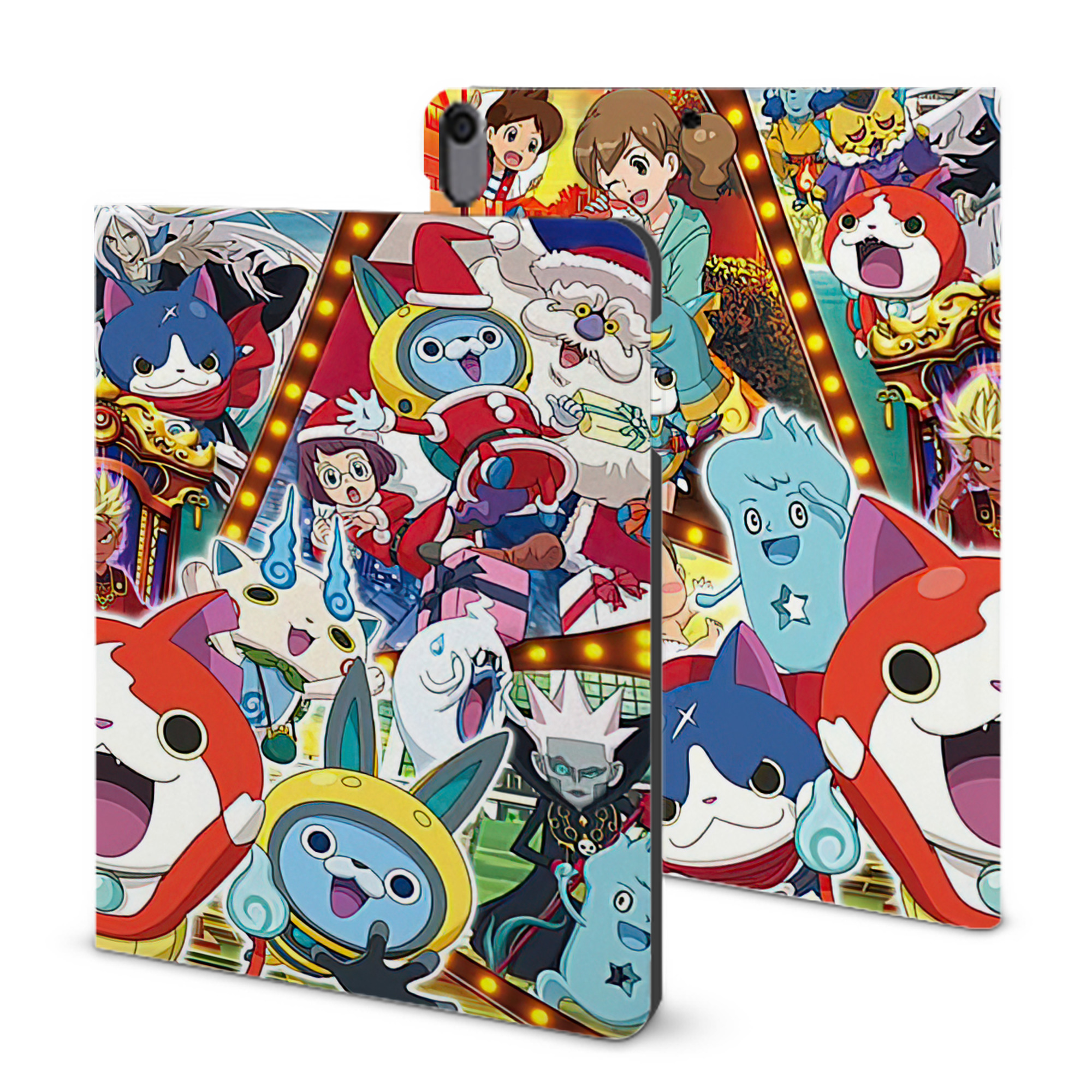（画像用） 妖怪ウォッチ Yo-kai Watch IPad ケース ブック型 PUレザー TPU 耐衝撃 軽量 薄型 ペン収納なし 全面保護 IPad 各モデル対応